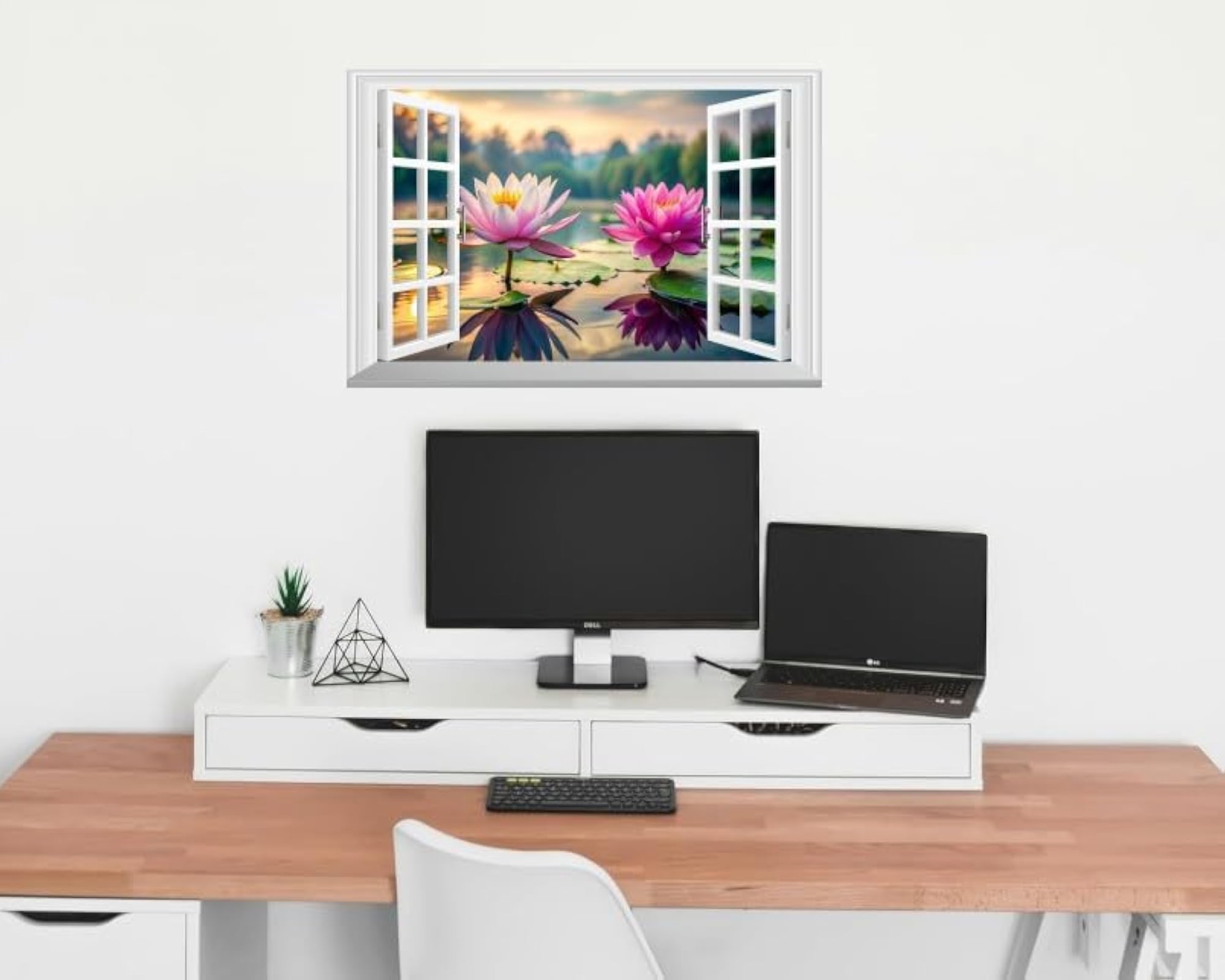 Window Sticker with Pink Lotus Flowers on Pond